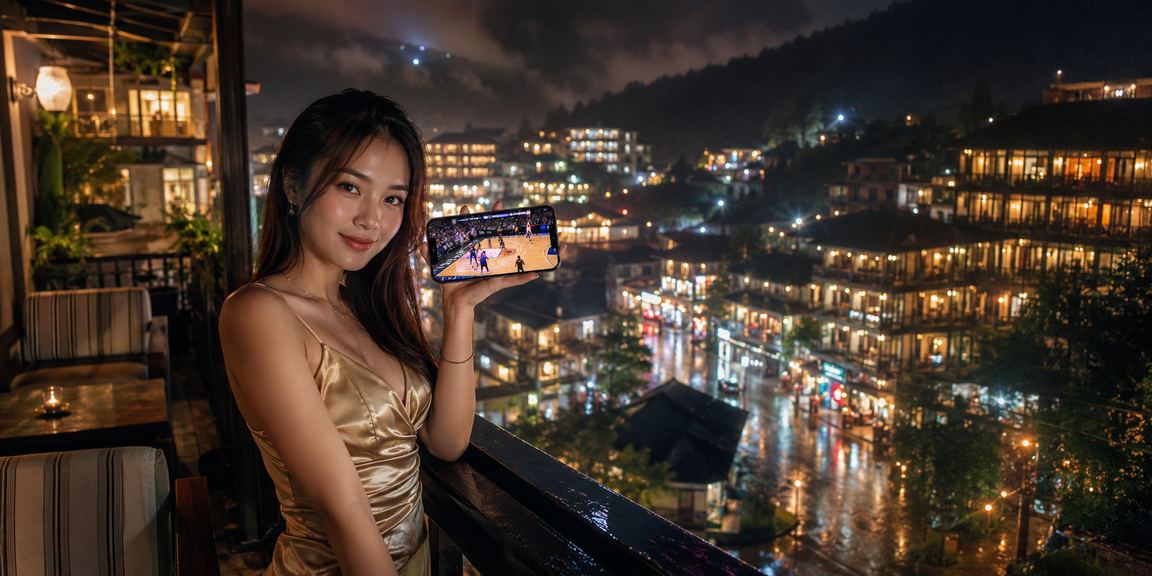 Người dùng tại Sapa xem lịch thi đấu bóng rổ và thể thao trên điện thoại